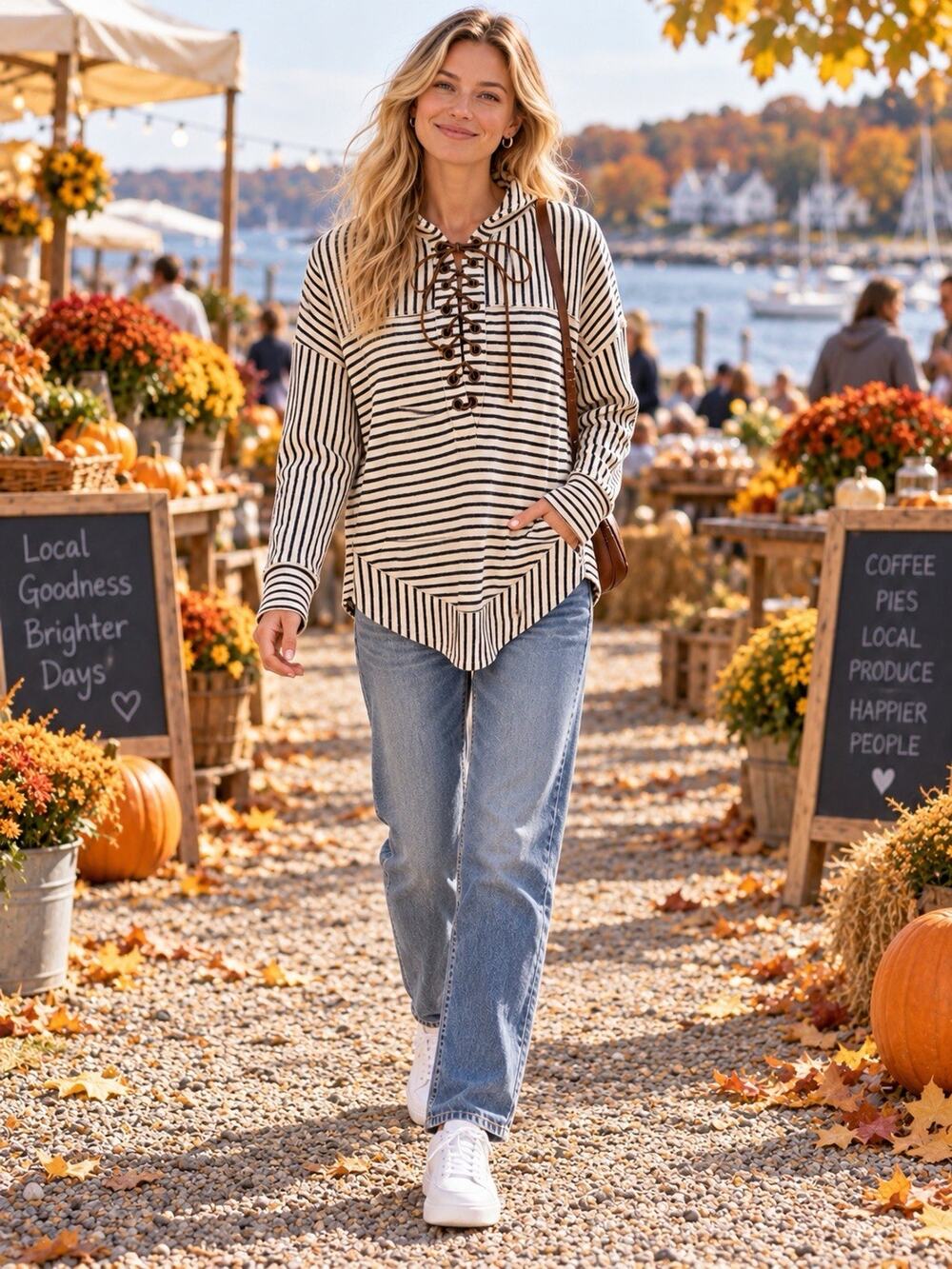 Anthropologie Pilcro Striped Lace Up Top Boho Pullover Small Petite NWT